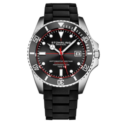 Мужские швейцарские часы-дайвер Stuhrling Depthmaster Heritage 4087, 44 мм, цвет: Чёрный