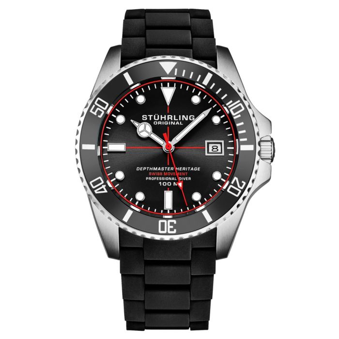 Stuhrling Depthmaster Heritage 4087 Mens Swiss Quartz Diver Watch 44mm