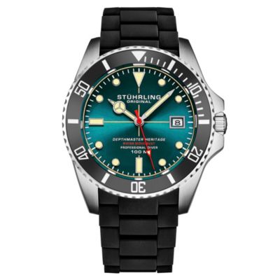 Stuhrling Depthmaster Heritage 4087 Mens Swiss Quartz Diver Watch 44mm Black Dial with Red Accents - Teal gradient 525$