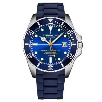 Stuhrling Depthmaster Heritage 4087 Mens Swiss Quartz Diver Watch 44mm Black Dial with Red Accents - Navy 104$