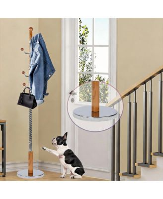 Freestanding coat rack with stable round base, adjustable height tree stand, (solid metal hooks)