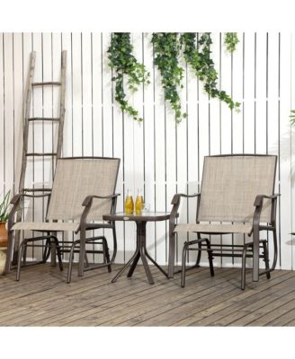 3 Piece Outdoor Glider Chair with Coffee Table Bistro Set, 2 Patio Rocking Swing Chairs with Breathable Sling Fabric, Glass Tabletop