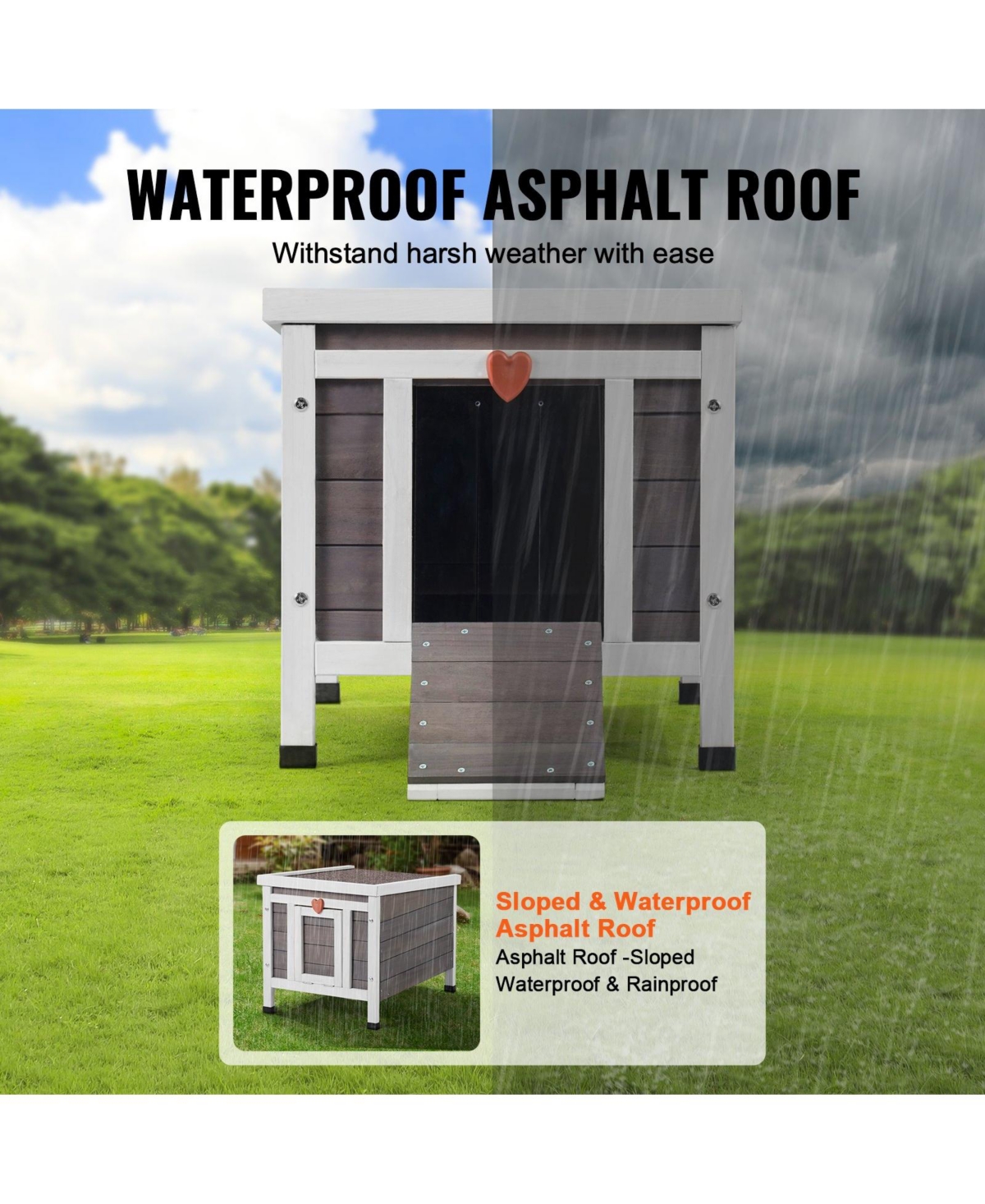 Cozito Weatherproof Outdoor Cat House Shelter with Pvc Door Flaps and Open Roof