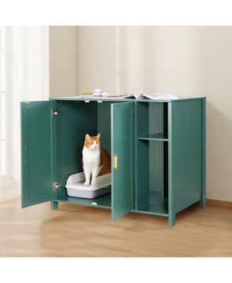 41.3" Litter Box Enclosure Cabinet with Drawer, Detachable Divider, and Built-In Power Outlet, Fits Most Smart Litter Boxes