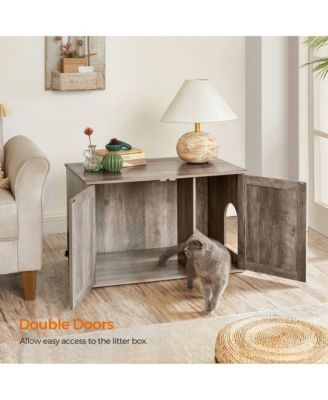 Litter Box Enclosure Cabinet with Divider, Barn-Style Doors, Hidden Cat Washroom Furniture, Indoor Use