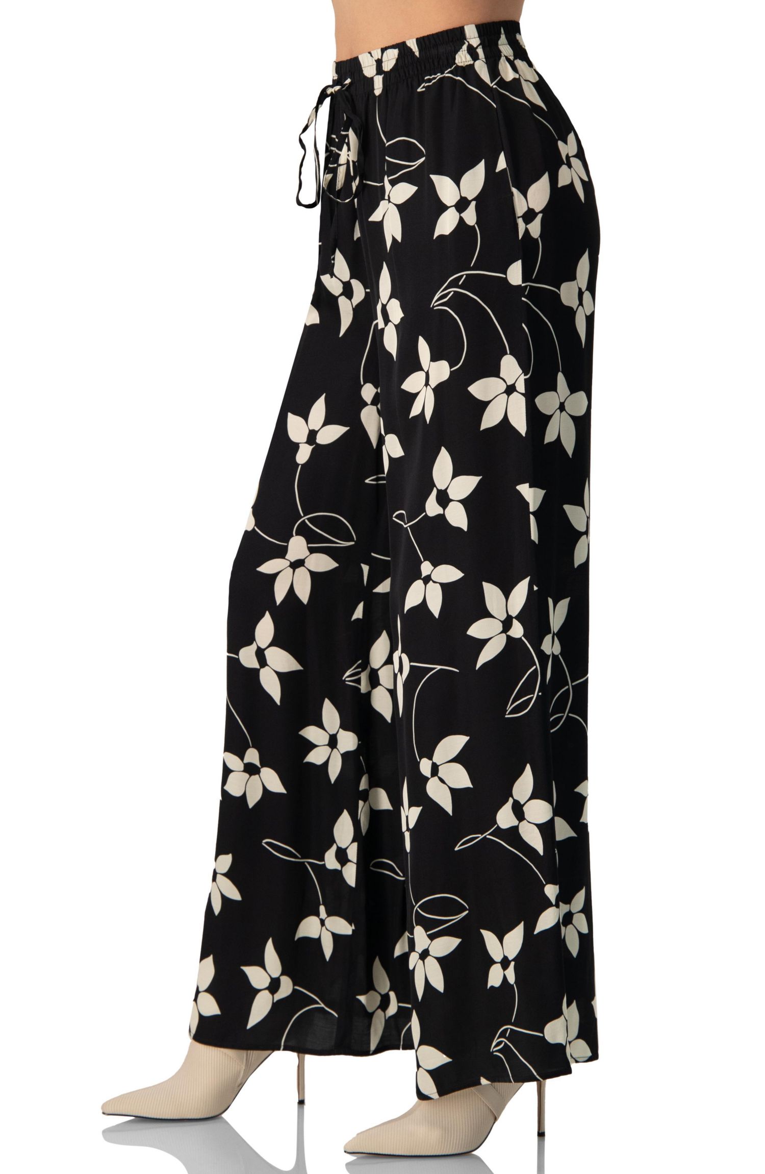 Women's Wide-Leg Floral Print Pants with Pockets