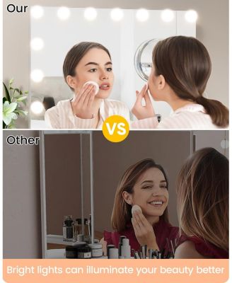 Vanity Mirror with Lights,Hollywood Mirror with 15 LED Bulbs,3 Color Modes,Detachable 3X Magnification,with USB Charging Port