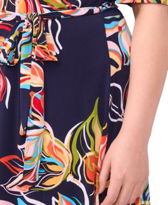 Plus Size Printed Collared Neck Short-Sleeve Midi Dress