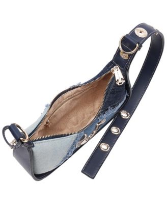 Frayed Denim Horseshoe Flap Shoulder Bag