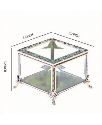 Vintage Glass Jewelry Box with Hinged Lid for Rings and Ornaments