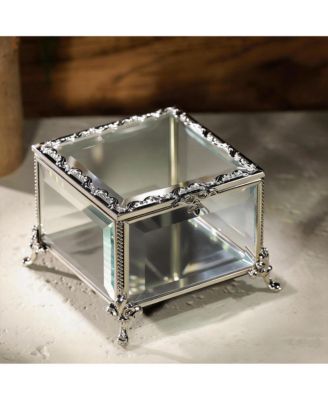 Vintage Glass Jewelry Box with Hinged Lid for Rings and Ornaments