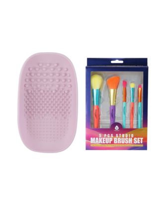 Studio Makeup Brush Set (5-Piece) & Silicone Beauty Brush Cleaning Tool
