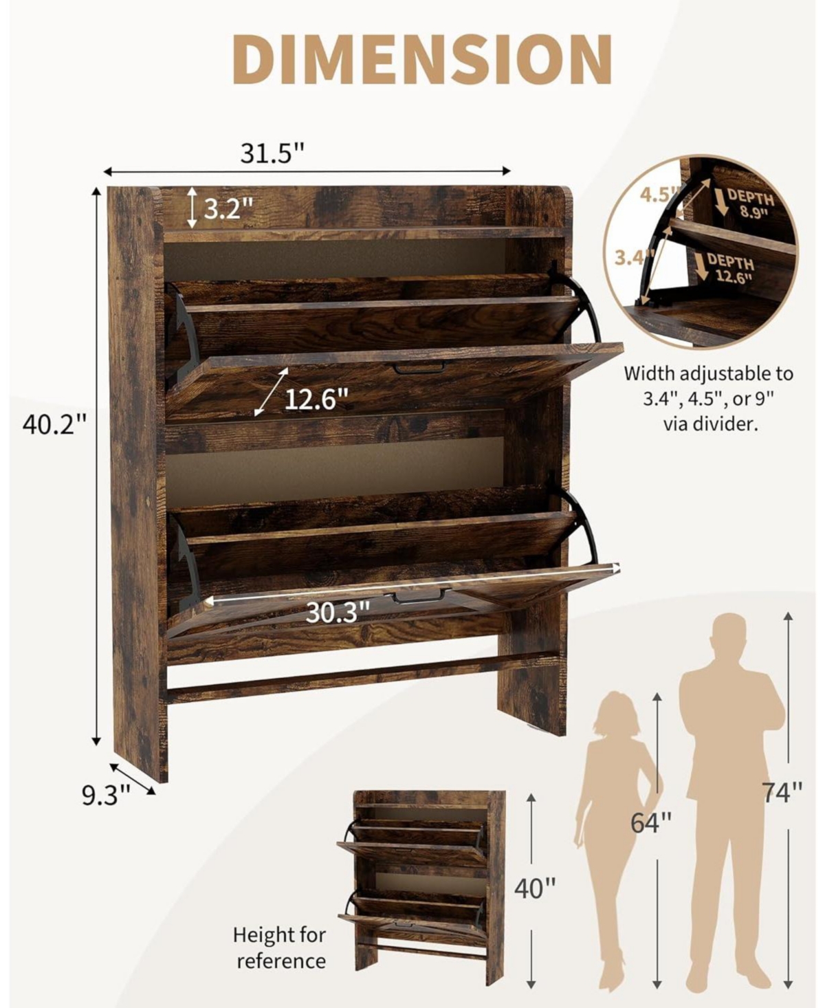 gaomon Shoe Storage Organizer with 2 Flip Drawers, Rustic Brown Farmhouse Shoe Cabinet for Entryway, Foyer, or Hallway