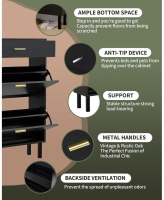 Narrow Shoe Cabinet Storage for Entryway, 3 Drawers, Freestanding Shoe Organizer Wooden,Shoe Rack Storage with 3-Tier Adjustable Shelve