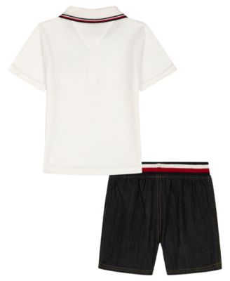 Baby Boys' Polo Collar T-Shirt & Ribbed Waistband Shorts, 2-Piece Set