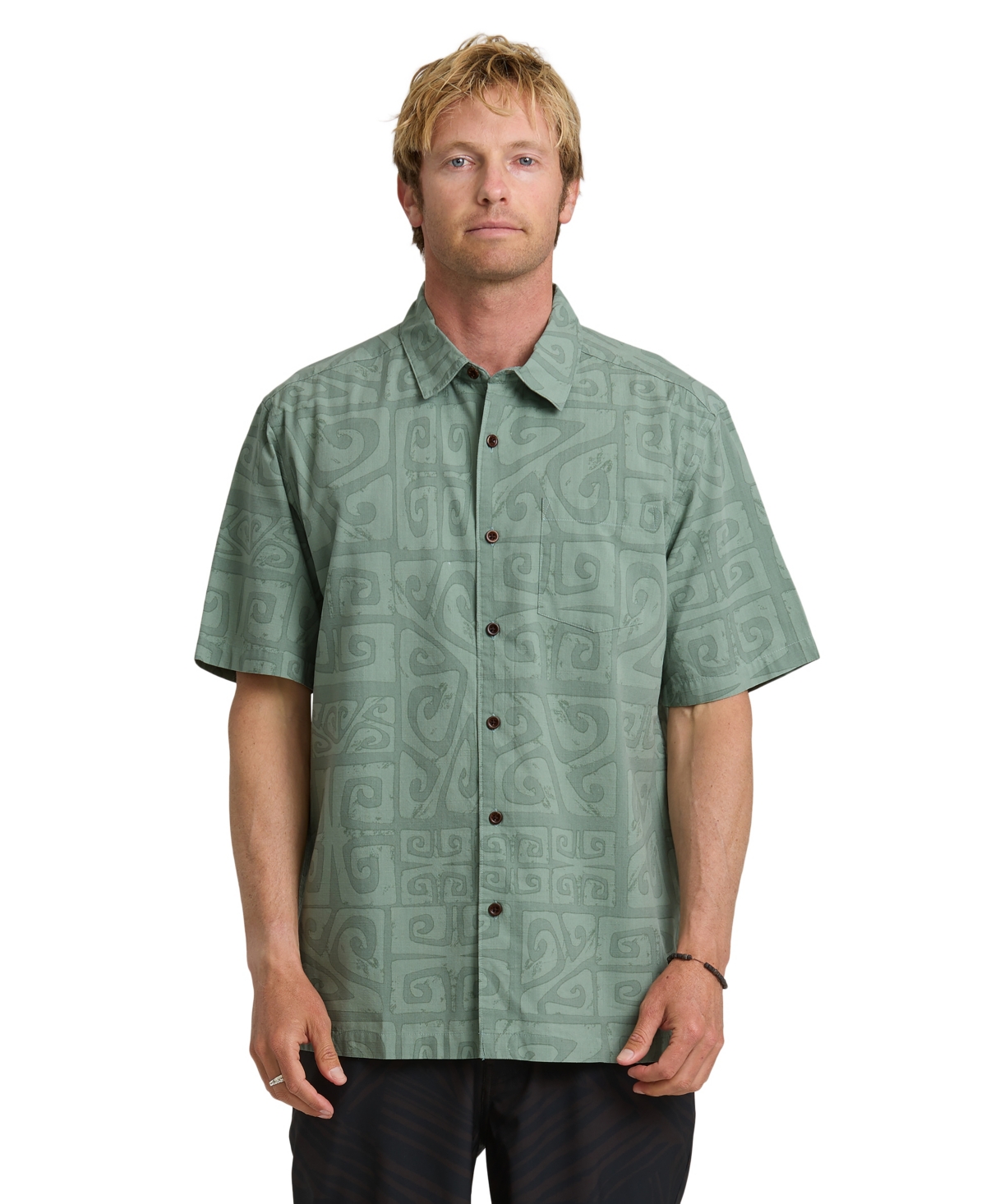 Quiksilver Waterman Men's Tiki Beach Short-Sleeve Shirt - Lily Pad