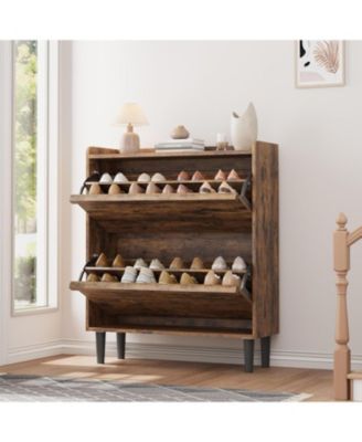 Shoe Cabinet with 2 Flip Drawers, Wooden Shoe Organizer with Adjustable Shelf, Shoe Storage for Entryway,Rustic Brown