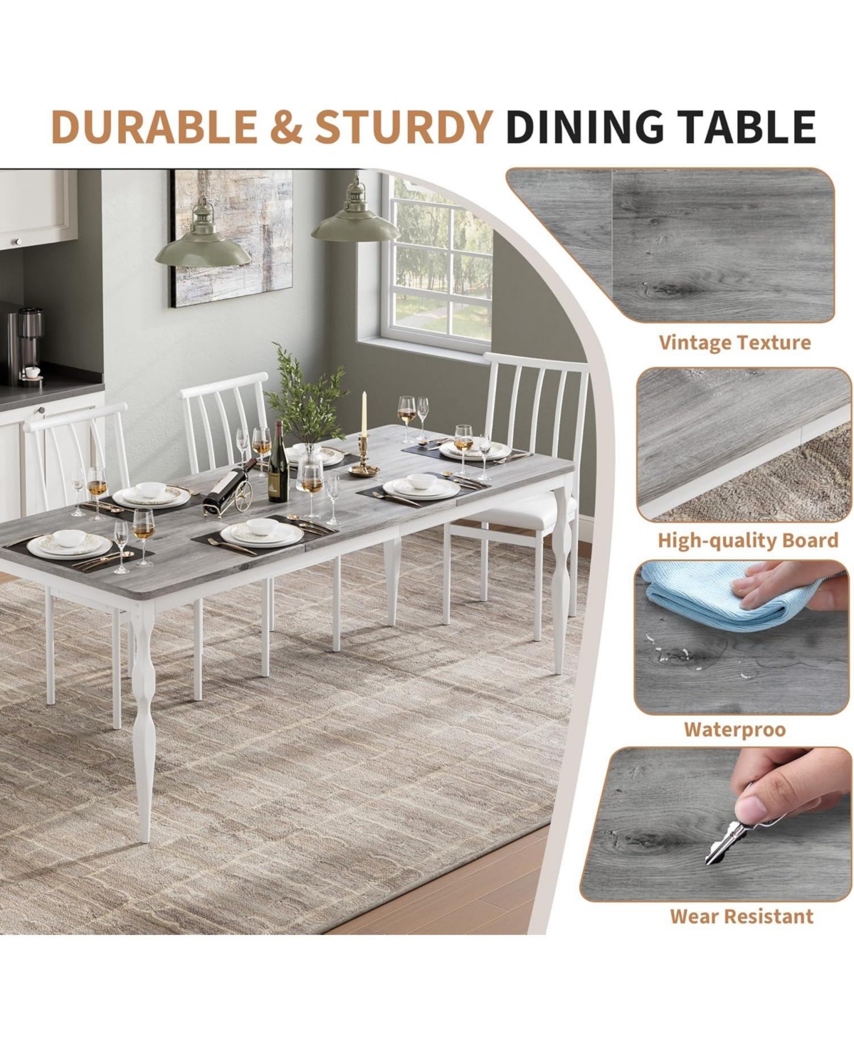 Gaomon Kitchen Table 71 Inch Farmhouse Dining Table for 6-8 People Rectangular Wood Kitchen Table for Dining Room, Home Office