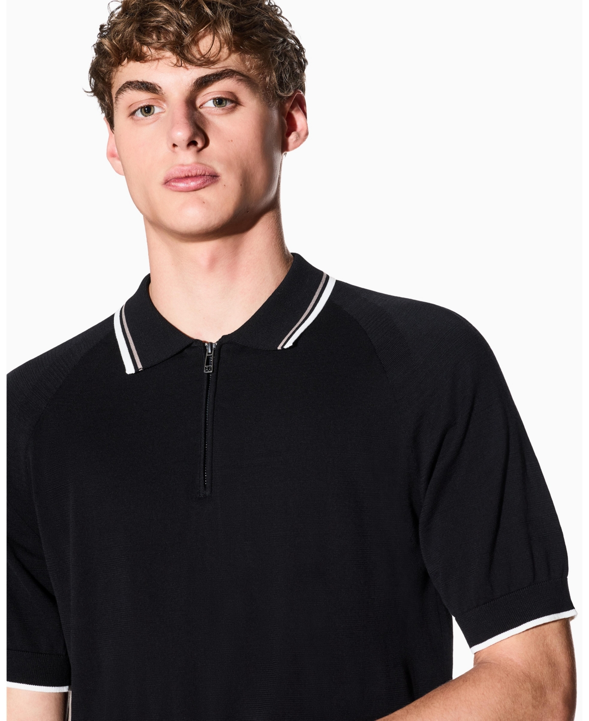 A|X Armani Exchange Men's Short Sleeve Zip Polo with Tipping Sweater