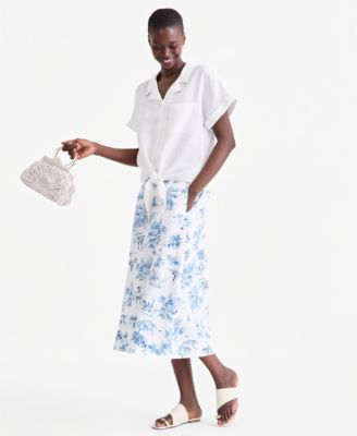 Women's 100% Linen Midi Skirt