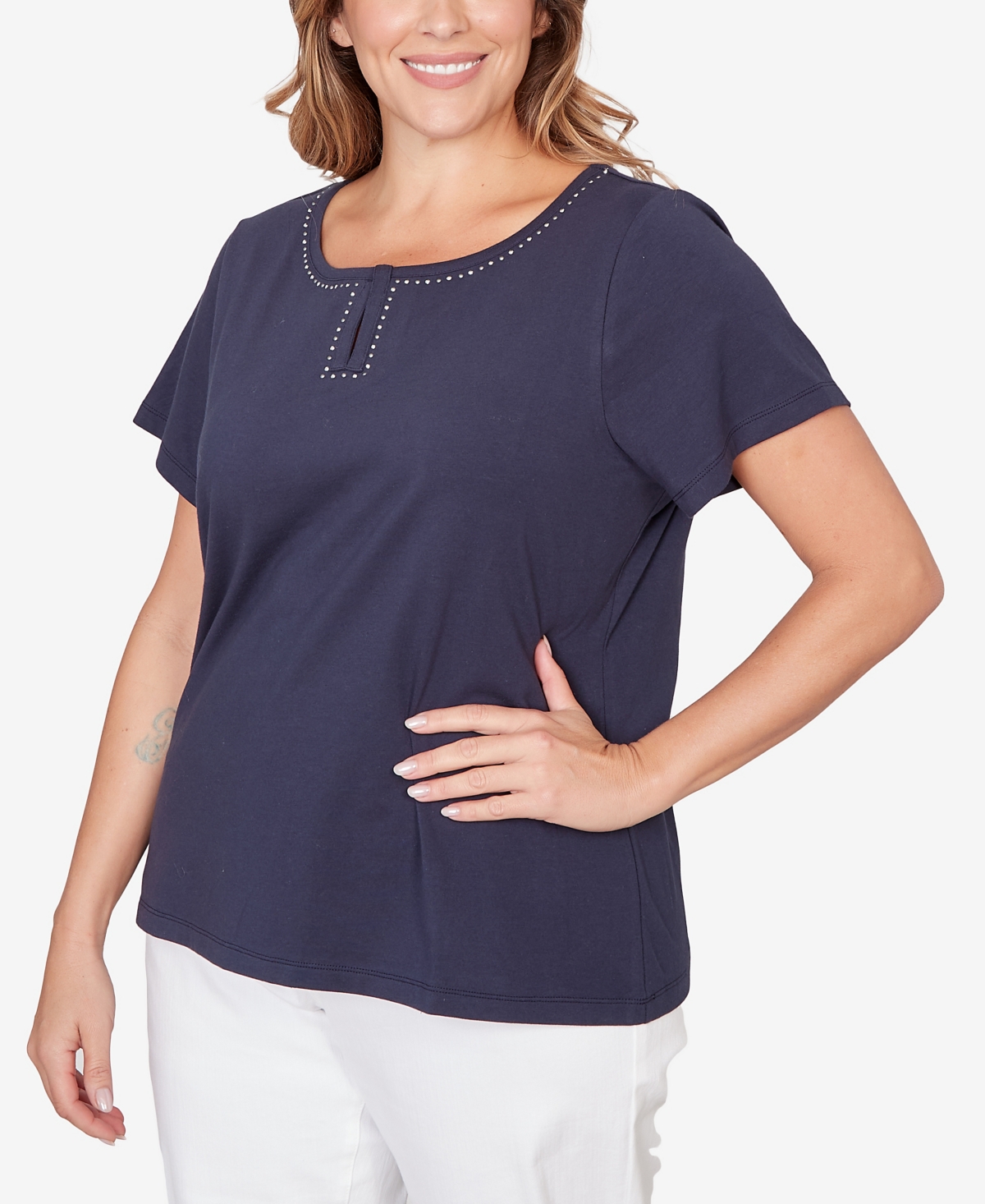 Hearts Of Palm Plus Solid Short Sleeve Top