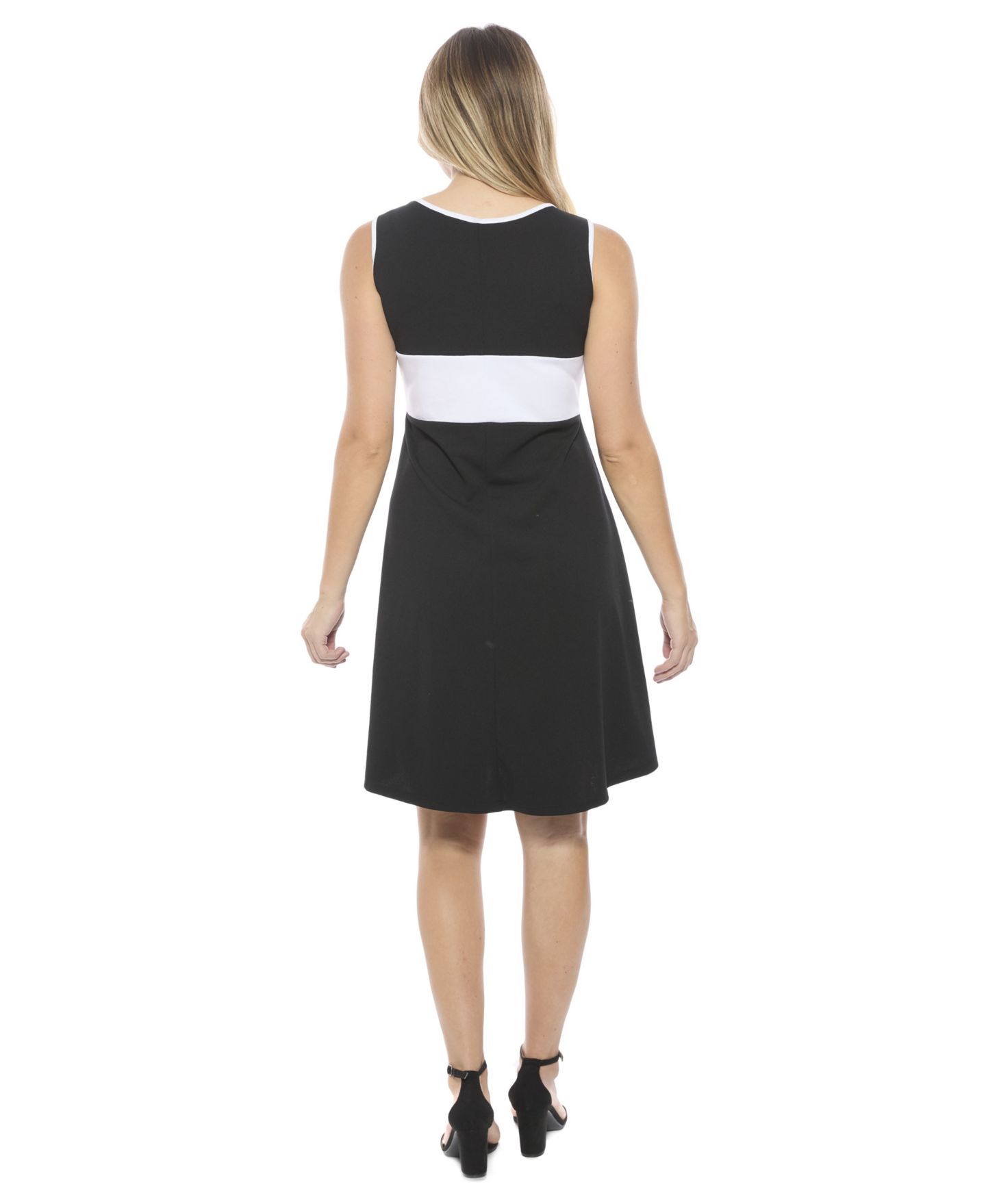 Женское платье 24seven Comfort Apparel Sleeveless Round Neck Knee Length Soft Flare A-Line, цвет: Чёрный — фото 3