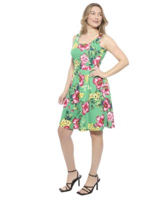Women's Floral Sleeveless Pleated Pocket Skater Dress