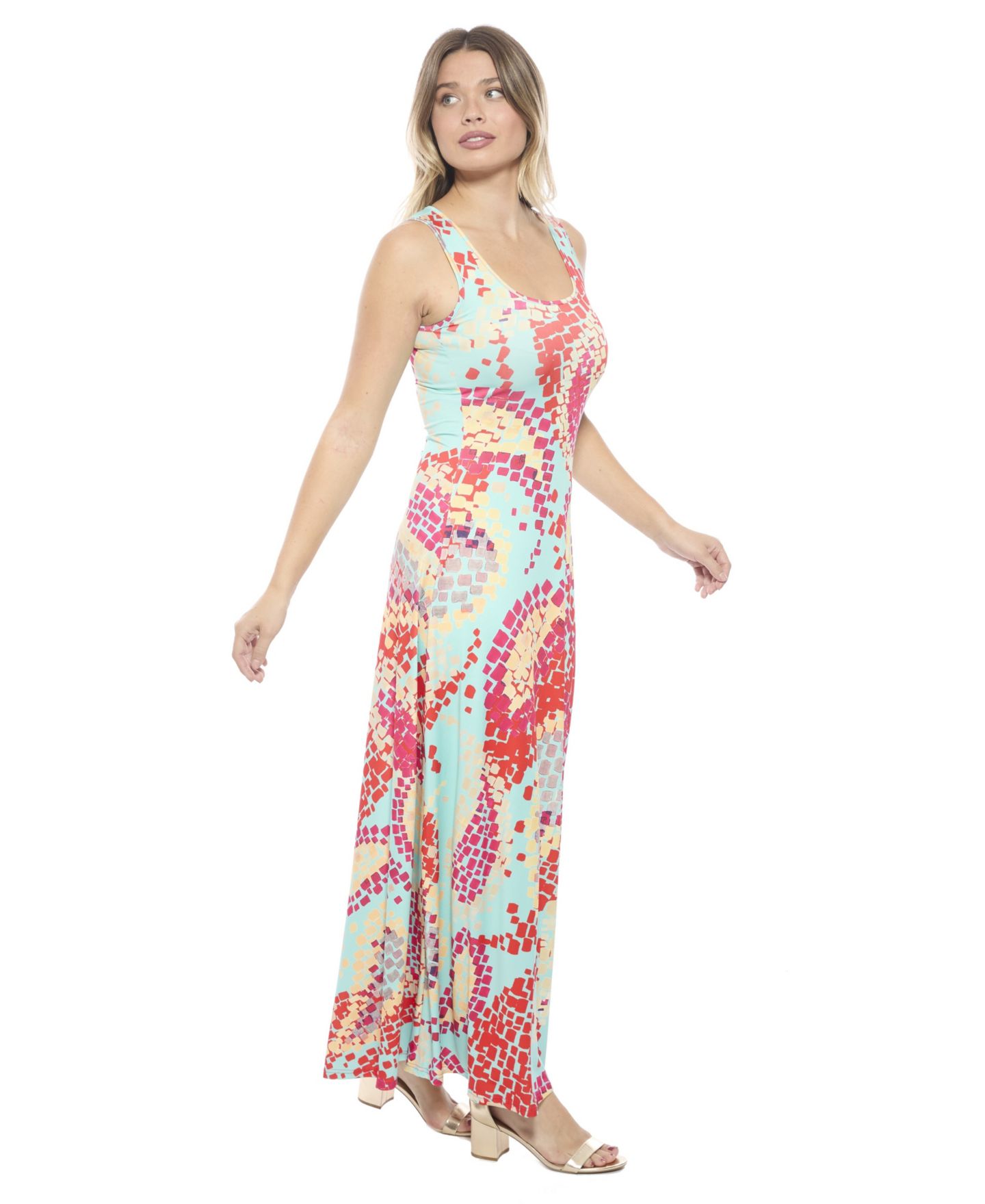 Женское платье 24seven Comfort Apparel Abstract Scoop Neck Sleeveless A-Line Maxi, цвет: С принтом — фото 2