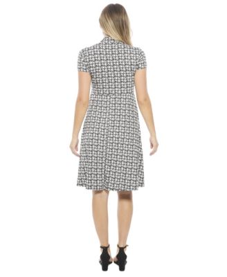 Women's Geometric V-Neck Short Sleeve Faux Wrap Knee Length A-Line Dress