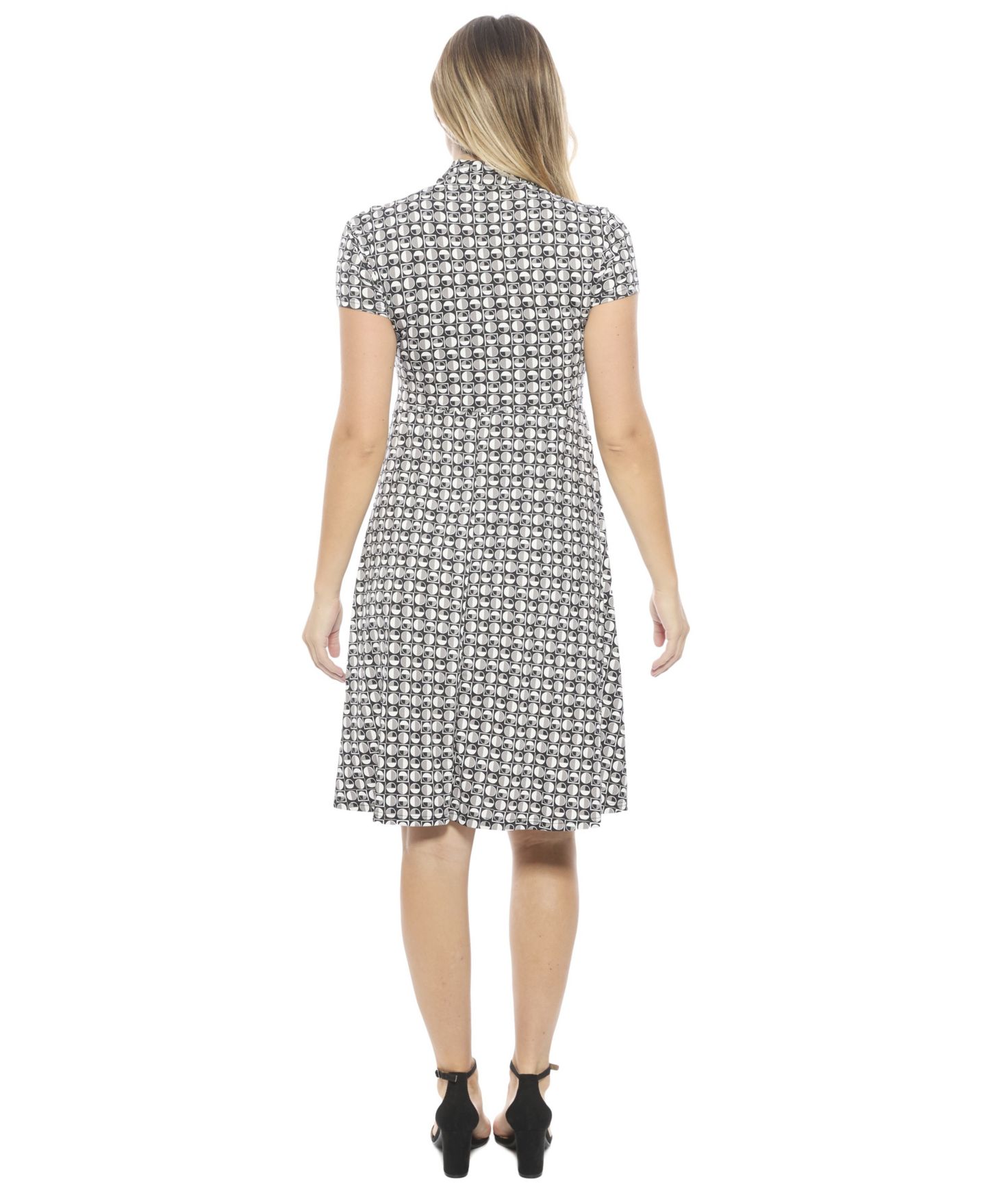 Женское платье 24seven Comfort Apparel Geometric V-Neck Short-Sleeve Faux Wrap Knee Length A-Line, цвет: С принтом — фото 3