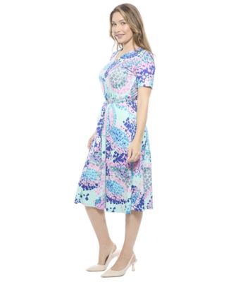 Women's Abstract V-Neck Short Sleeve A-Line Midi Dress