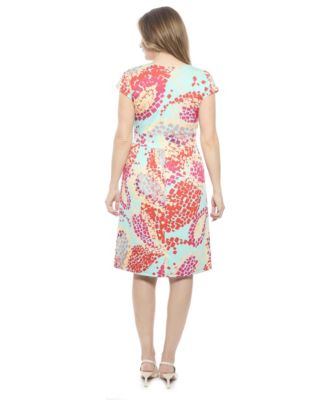 Women's Abstract V-Neck Cap Sleeve Knee Length A-Line Pocket Dress