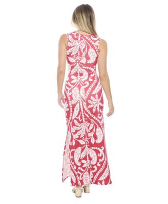 Women's Paisley Sleeveless Side Slit Bodycon A-Line Maxi Dress