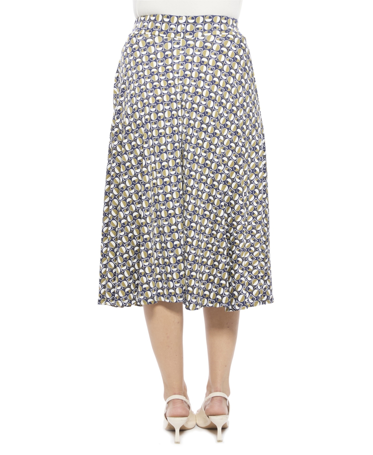 24seven Comfort Apparel Women's Geometric Elastic Waist Pocket A-Line Midi Skirt