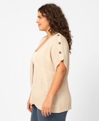 Plus Size Button Shoulder Flyaway Open Front Cardigan
