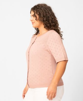 Plus Size Diamond Pointelle Elbow-Sleeve Cardigan
