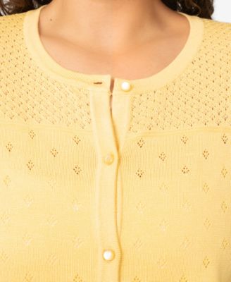 Plus Size Diamond Pointelle Elbow-Sleeve Cardigan