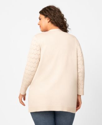 Plus Size Geometric Stitch Flyaway Open Front Cardigan