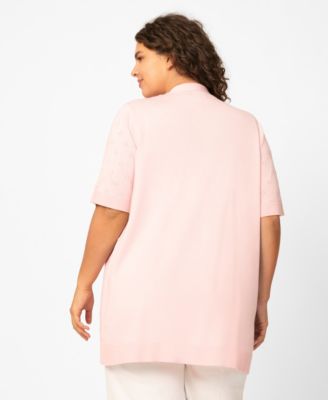 Plus Size Floral Texture Flyaway Open Front Cardigan