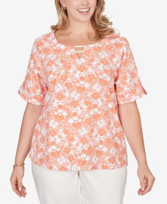 Plus Size Printed Stretch Jersey Elbow Sleeve Top
