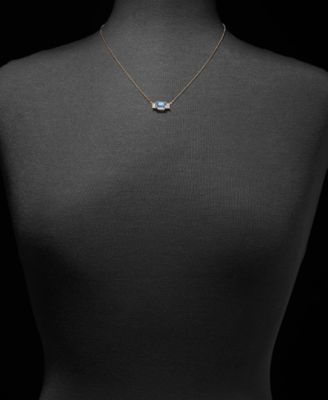 Gold-Tone Boxed Blue Stone Pendant Necklace