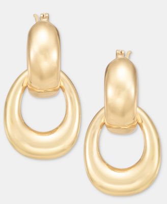 Gold-Tone Puffy Hoop Drop Earrings