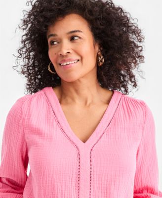 Women's Cotton Gauze V-Neck Blouse