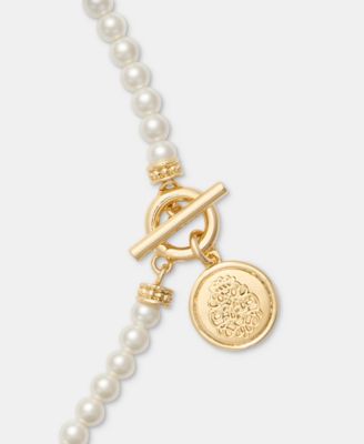 Gold-Tone Glass Pearl Coin Pendant Necklace