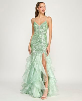 Juniors' Spaghetti Straps V-Neck Gown