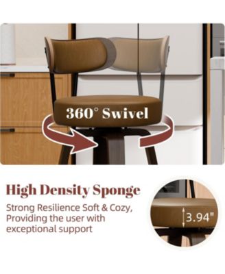 26 inches Swivel Bar Stools Set of 2, Counter Height Bar Stools with Faux Leather Upholstered Pad Wood Back for Kitchen Island, Cafe