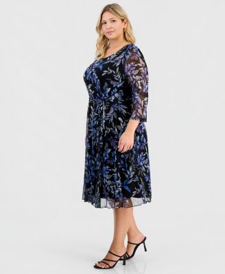 Plus Size Printed Chiffon Tie-Waist Dress