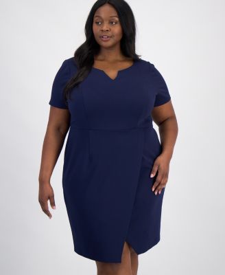 Plus Size Scuba Crepe Notch-Neck Wrap Dress
