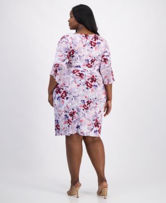 Plus Size Floral-Print Flounce-Sleeve Dress
