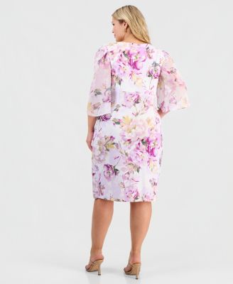 Plus Size Printed Cape-Sleeve Sarong Dress